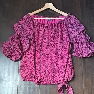 Women's Pink Ruffle Sleeve Top